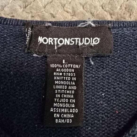 Striped Nautical Sweater 100% Cotton Knit Navy White Stripe Anchor Coastal Beach - Picture 7 of 7